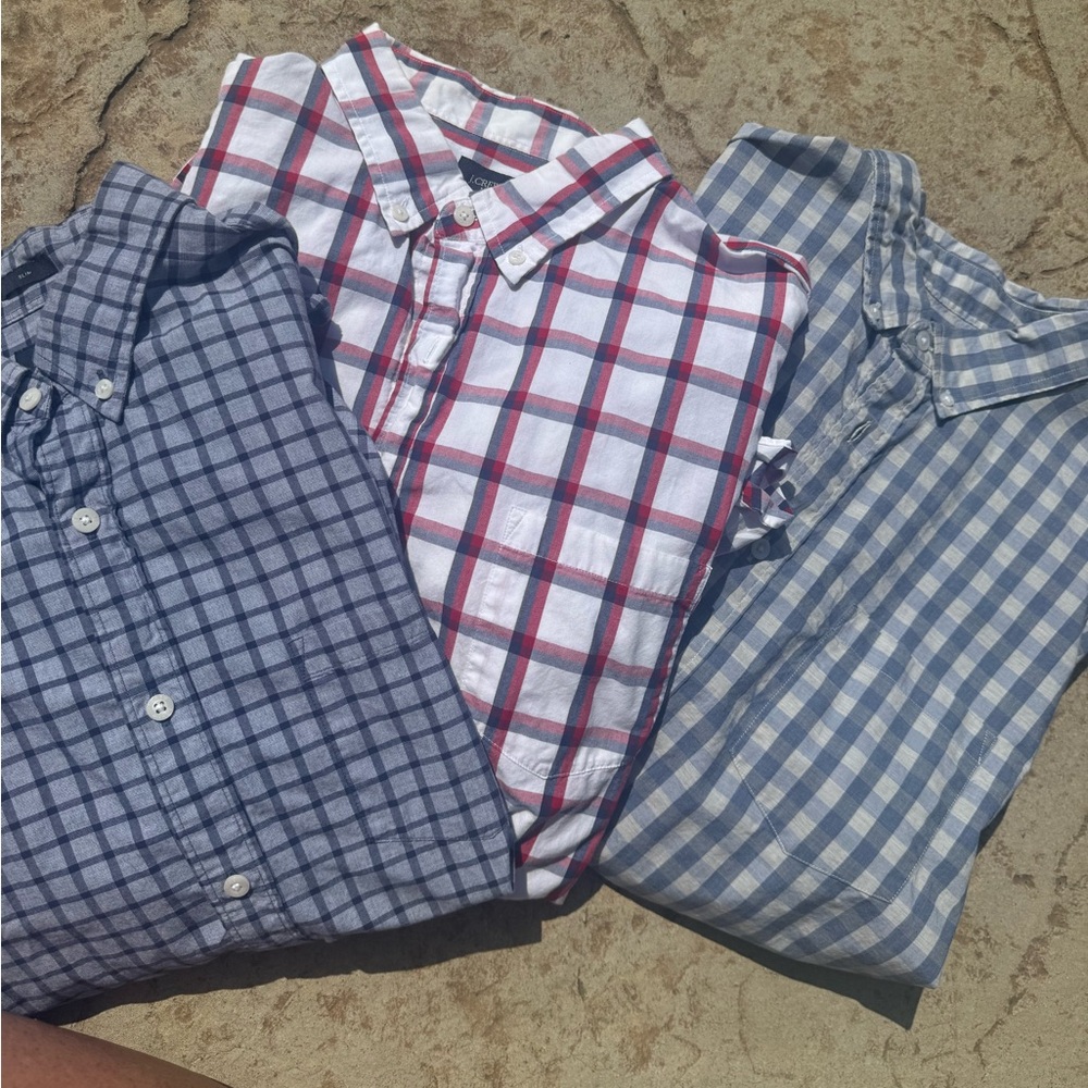 JCrew LS button down shirts -THREE shirts. Plaid. Mens casual button down sz XL